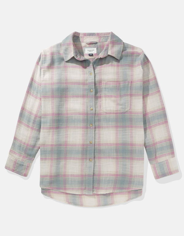 Camisa AE manga larga oversized de cuadros con botones - Rosa