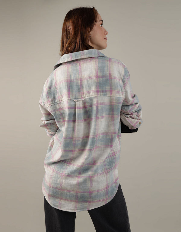Camisa AE manga larga oversized de cuadros con botones - Rosa