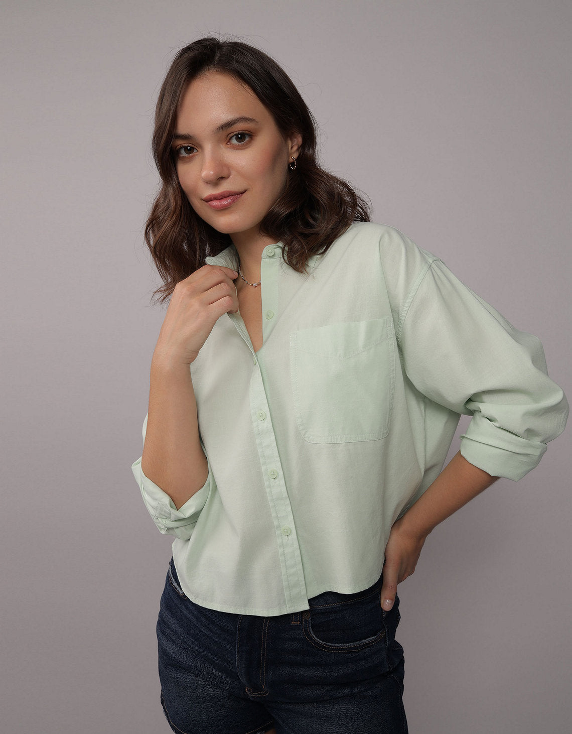 Camisa Ae con botones - Verde 0355_5396_300_of