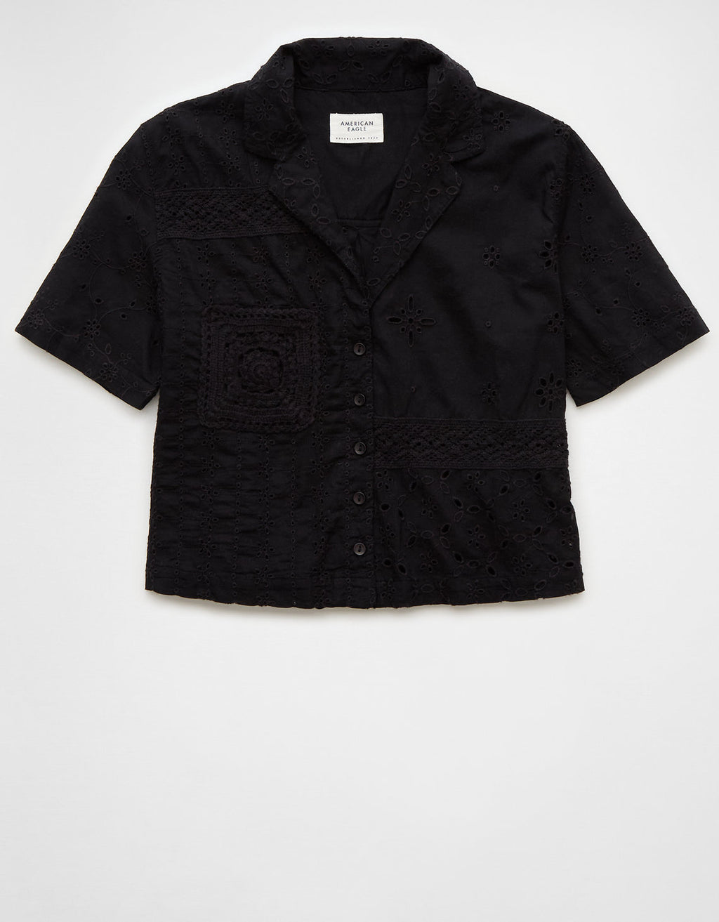 Camisa manga corta Ae con botones - Negro 0355_5543_001_f