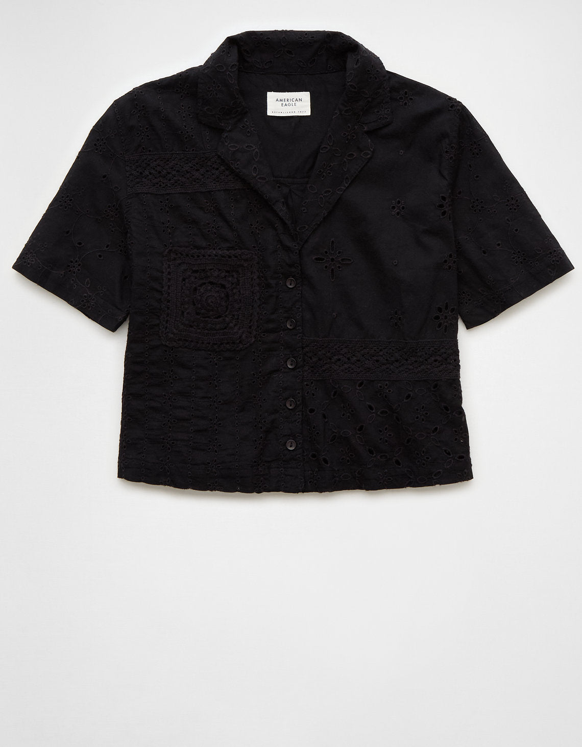 Camisa manga corta Ae con botones - Negro 0355_5543_001_f