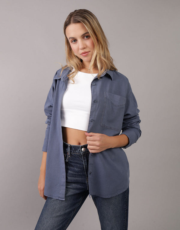 Camisa AE con botones manga larga de Mujer - Azul