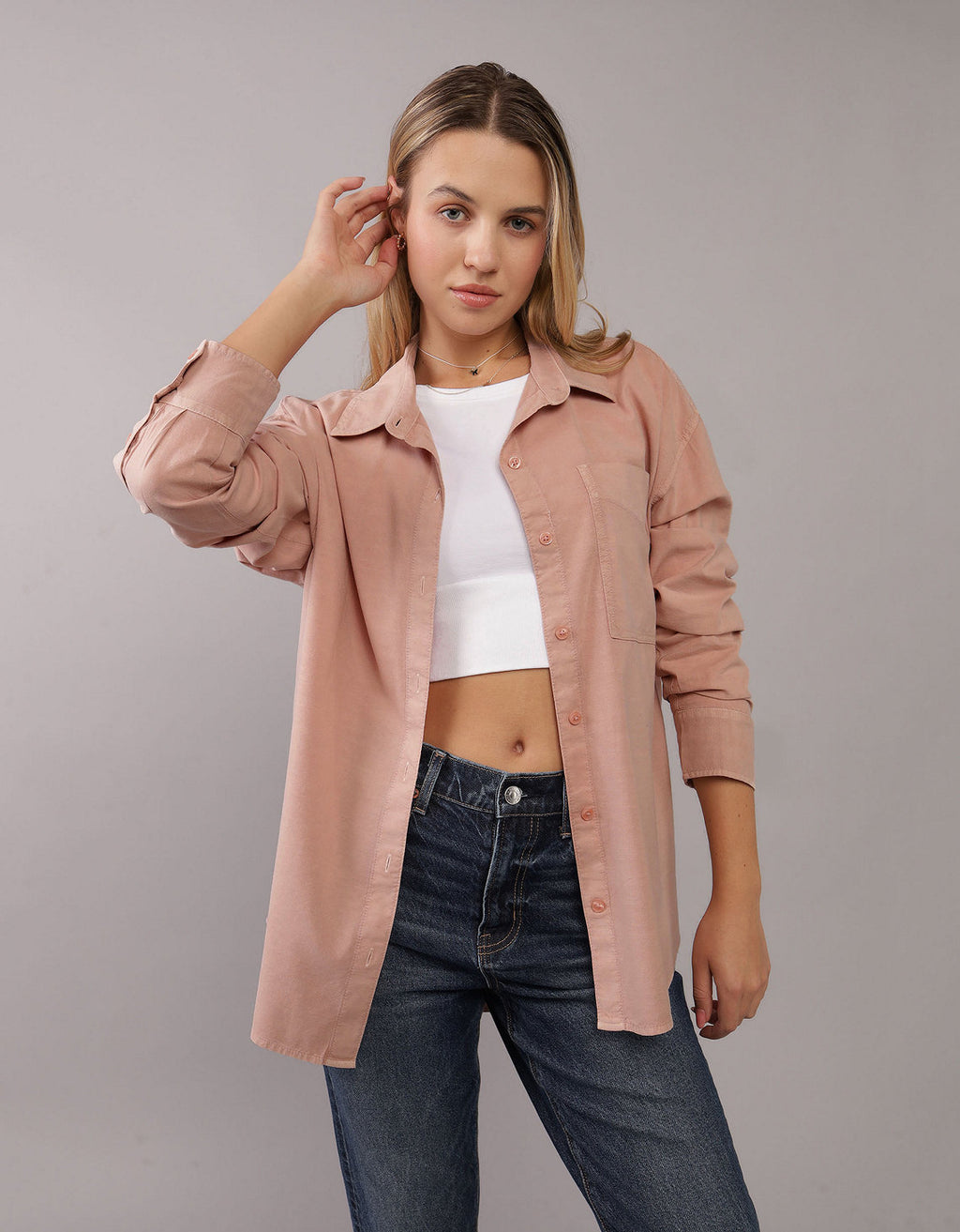 Camisa AE con botones manga larga de Mujer - Rosa 0355_5556_615_of