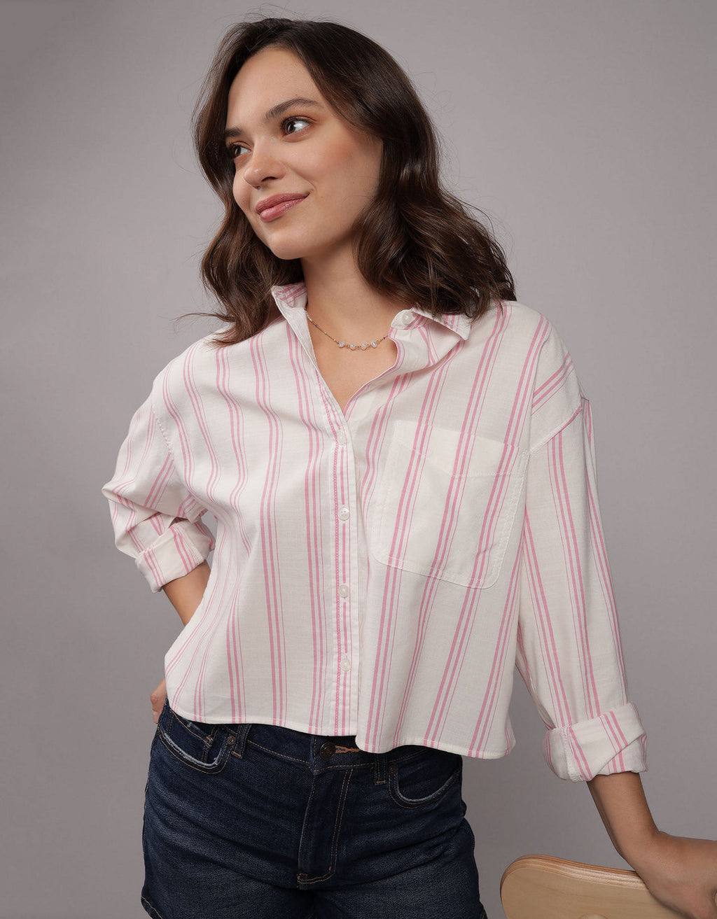Camisa manga larga Ae con botones - Rosa 0355_5656_615_of