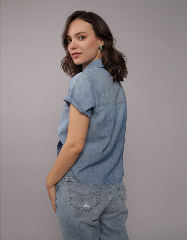 Camisa Denim manga corta Ae con botones - Generico