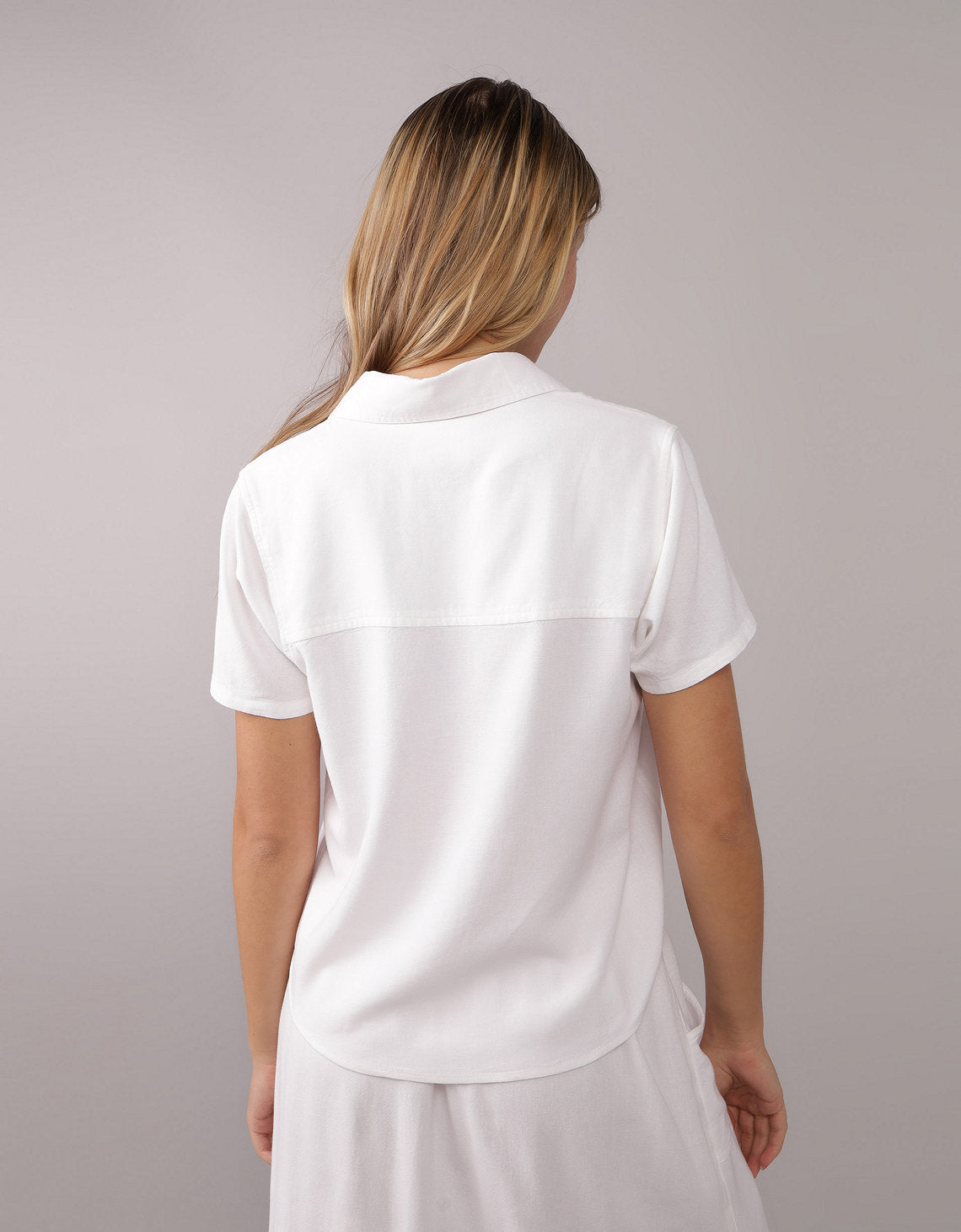 Camisa Manga Corta con botones Mujer Aerie - Blanco 0355_5712_100_ob
