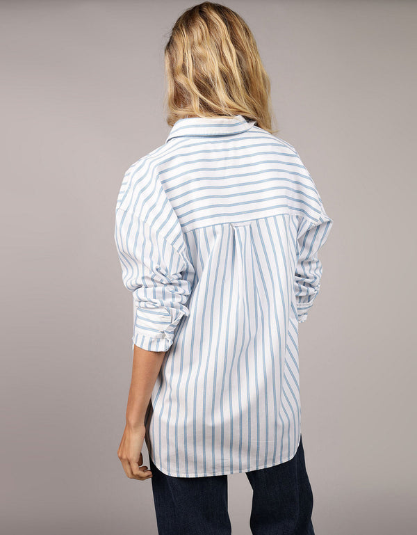 Camisa AE manga larga con bolsillo para mujer - Azul