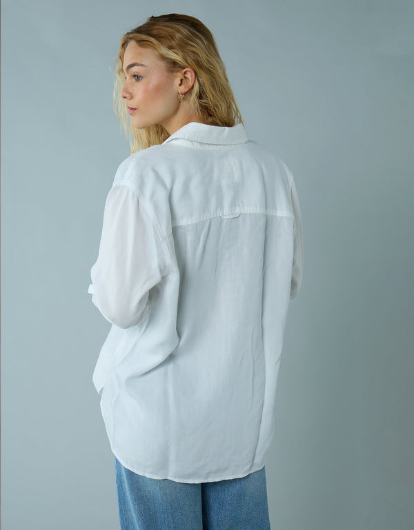 Camisa manga larga de botones de mujer AE - Blanco