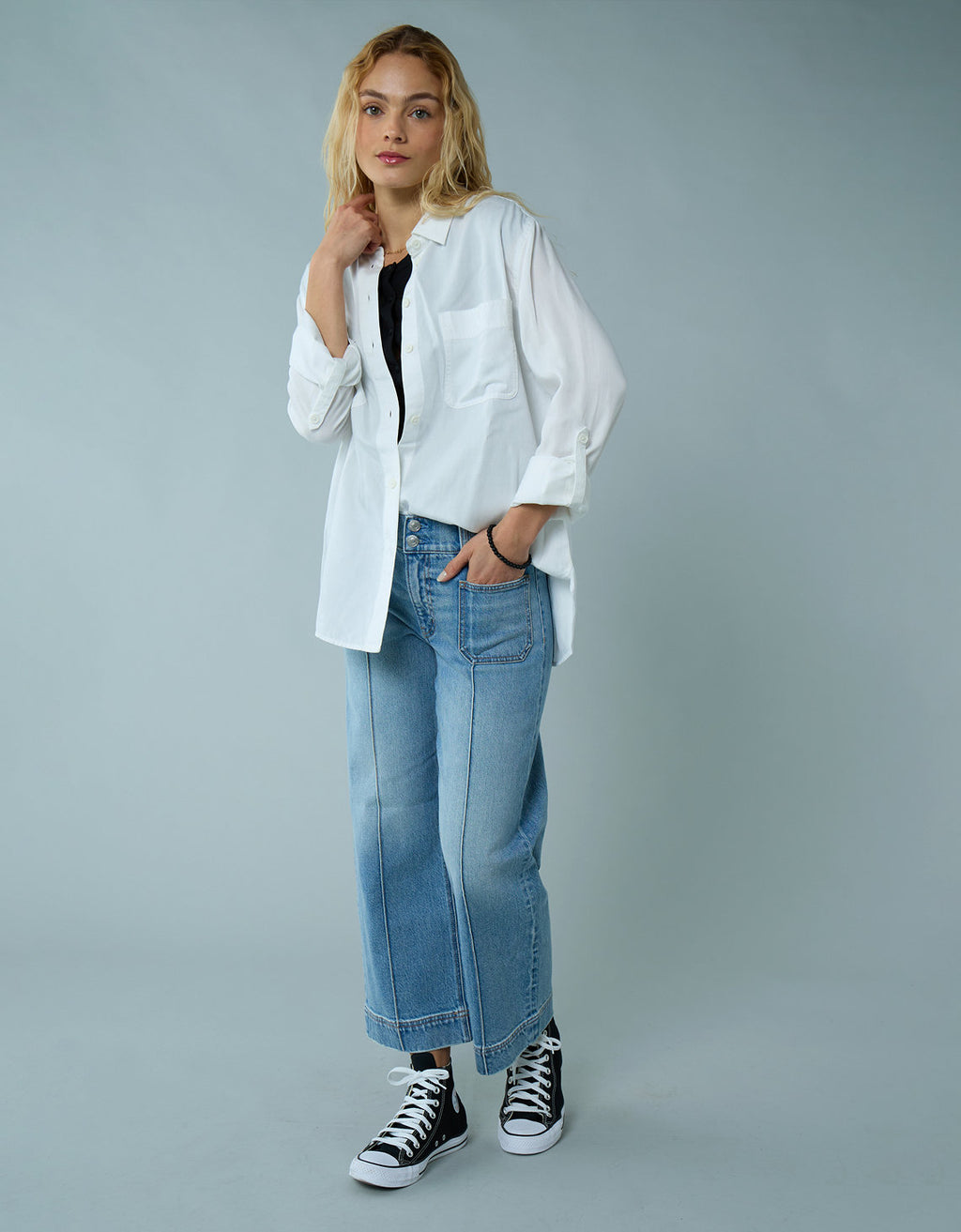 Camisa manga larga de botones de mujer AE - Blanco 0355_6092_100_of