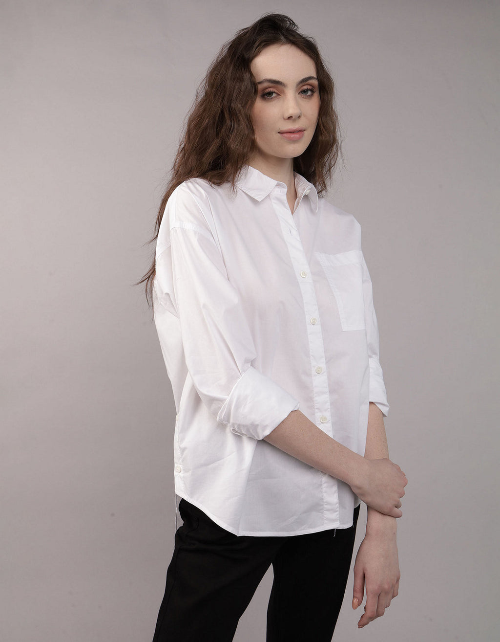 Camisa Clásica de Botones Corte Perfecto para Mujer - Blanco 0355_6093_100_of