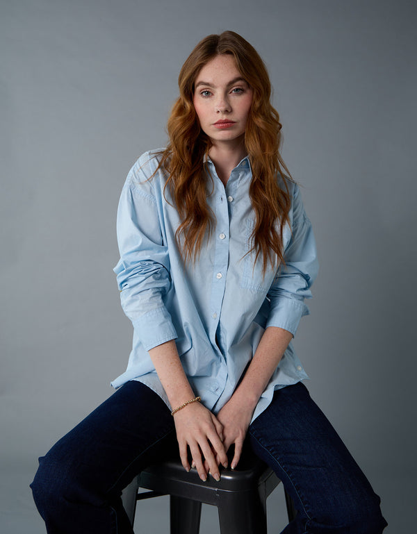 Camisa Clásica de Botones Corte Perfecto para Mujer - Azul