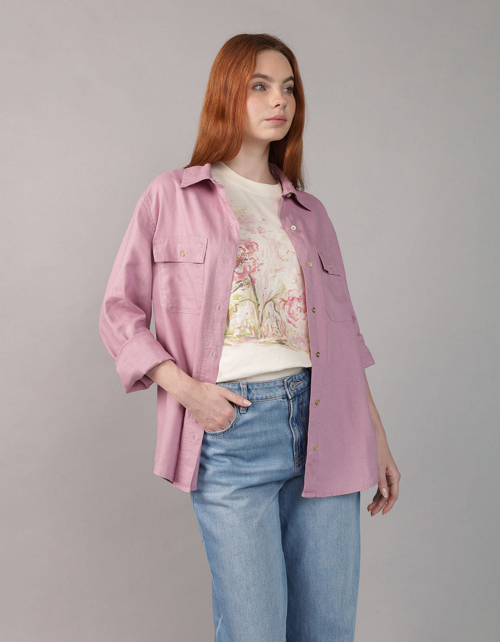 Camisa manga larga de botones de mujer AE - Morado 0355_6127_500_of