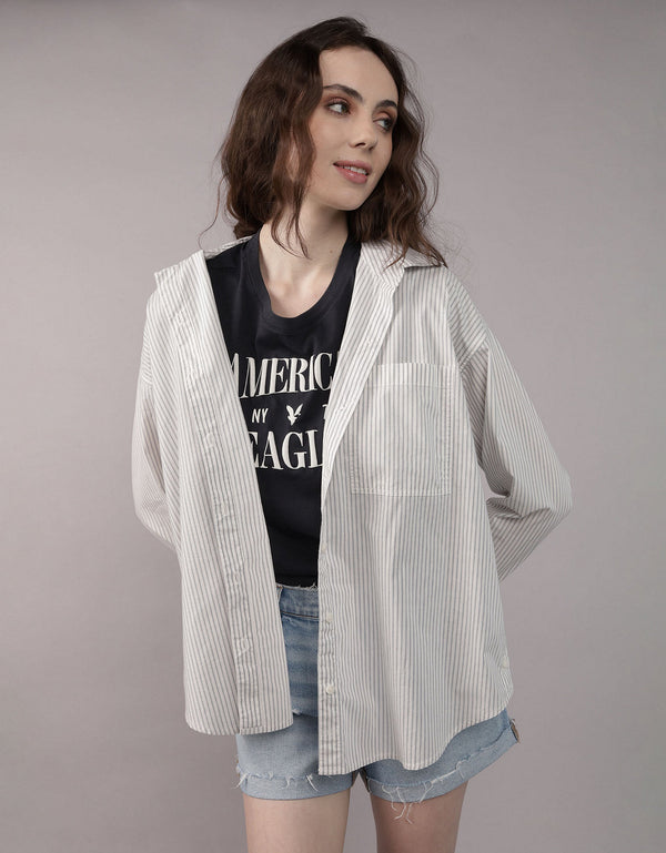 Camisa manga larga de botones de mujer AE - Azul