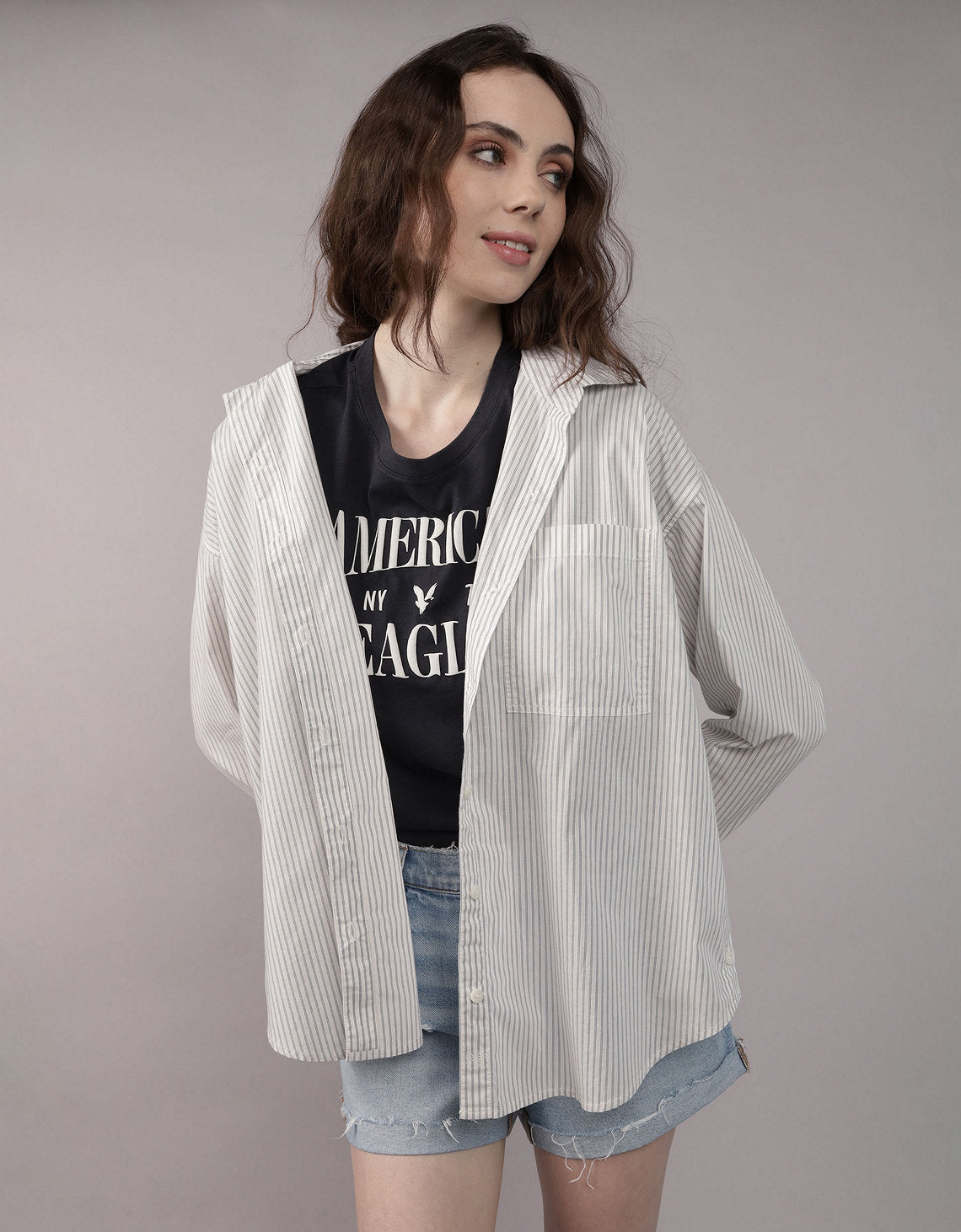 Camisa manga larga de botones de mujer AE - Naval 0355_6214_410_of