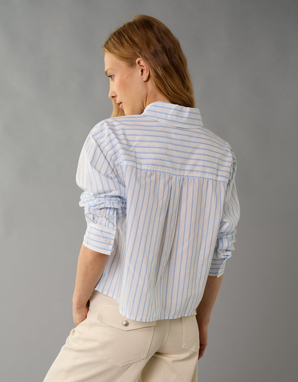Camisa Cropped de Botones Ae - Azul