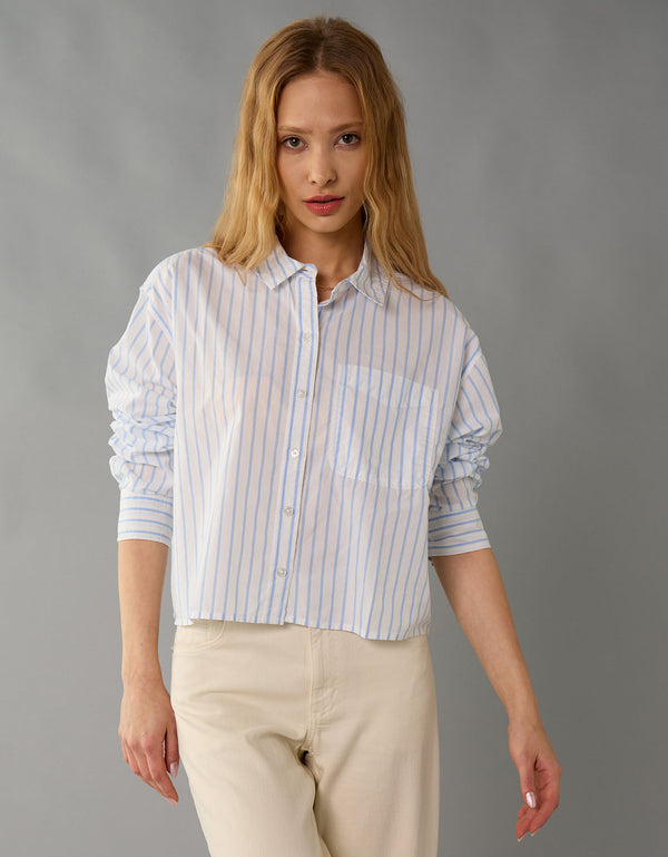 Camisa Cropped de Botones Ae - Azul