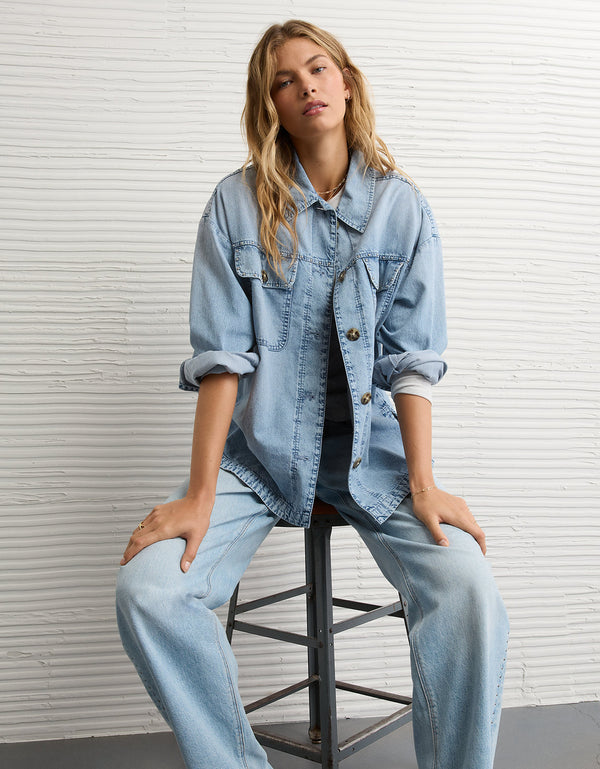 Chaqueta tipo camisa en Denim con tachuelas Ae - Generico