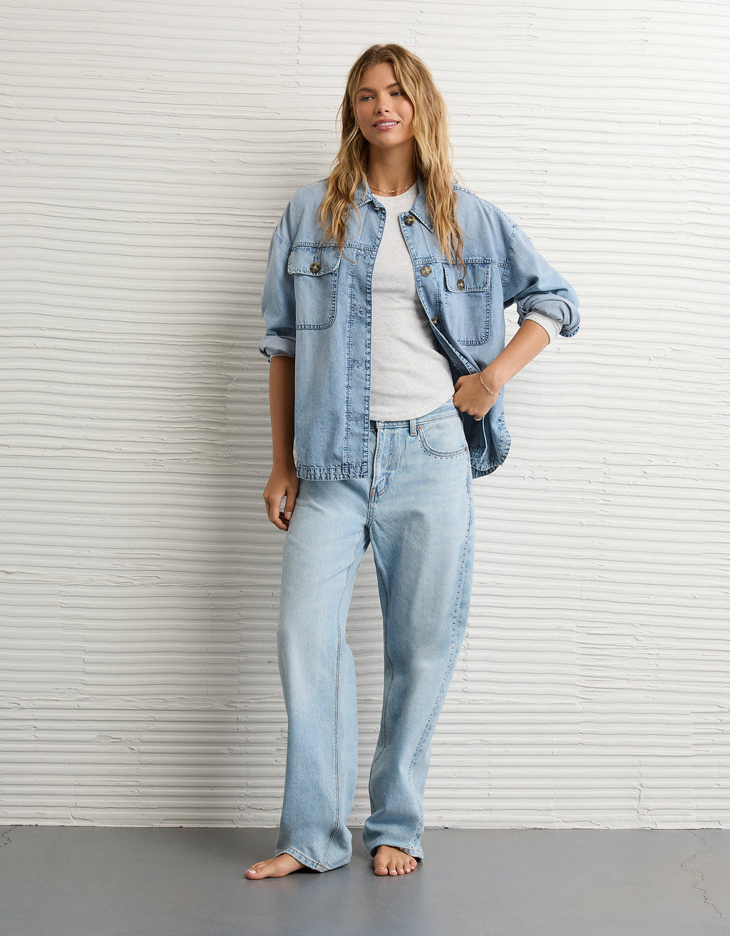 Chaqueta tipo camisa en Denim con tachuelas Ae - Generico 0355_6489_936_os