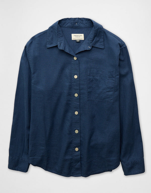 Camisa de Lino Oversized Ae - Azul