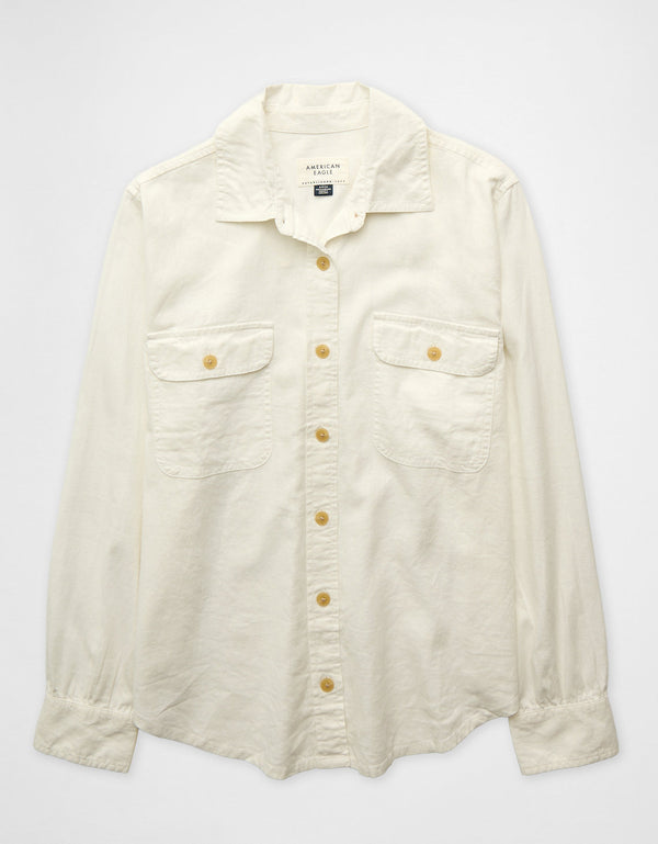Camisa en Lino con Botones Ae - Blanco