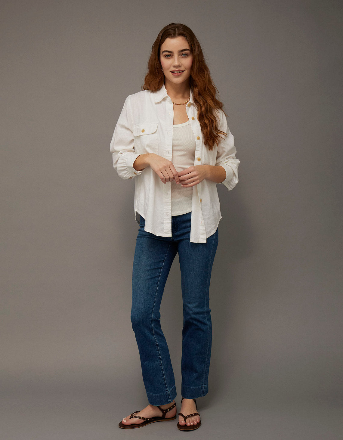 Camisa en Lino con Botones Ae - Blanco 0355_6743_139_of