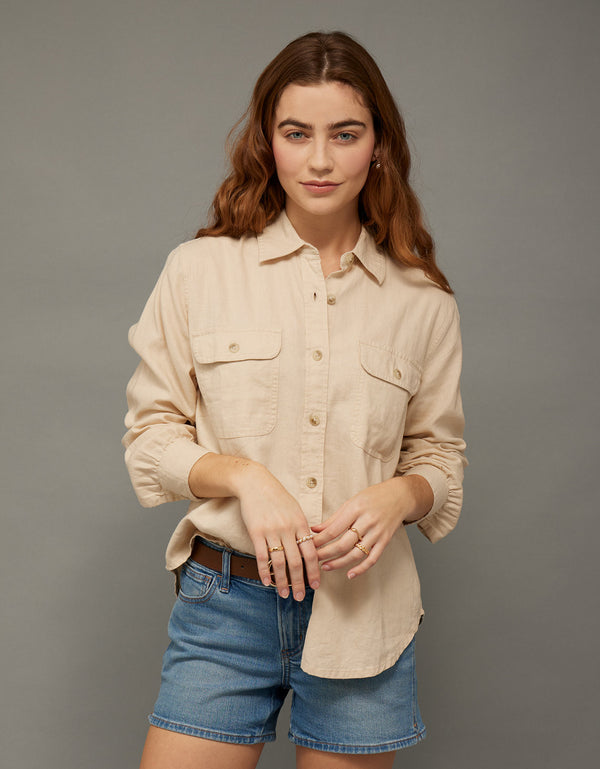 Camisa en Lino con Botones Ae - Generico