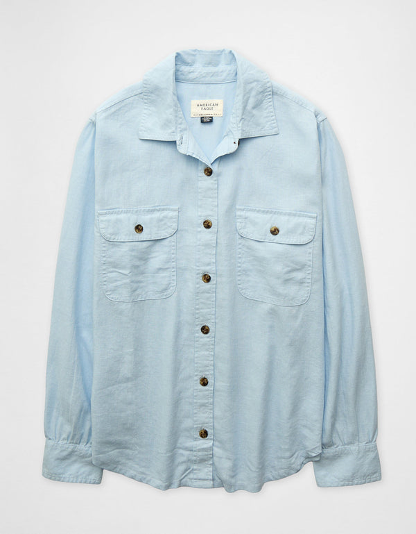 Camisa en Lino con Botones Ae - Azul