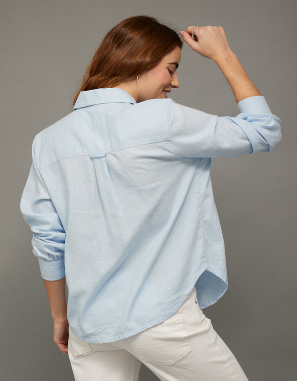 Camisa en Lino con Botones Ae - Azul
