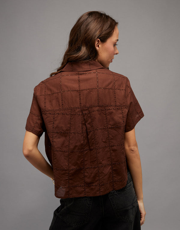 Camisa Cabana Bordada Ae - Café