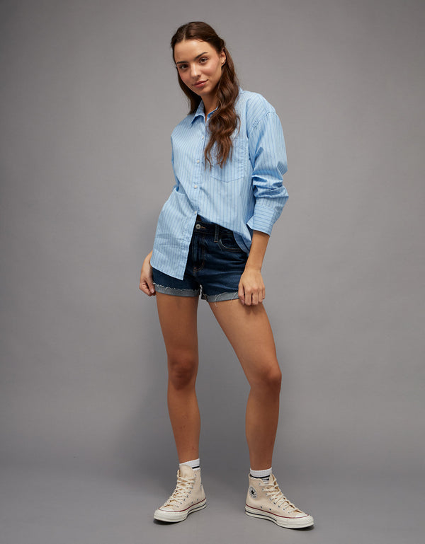 Camisa de popelina con botones Ae - Azul