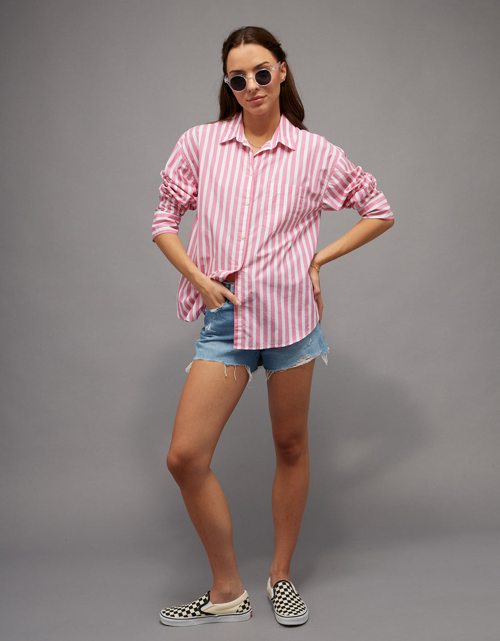 Camisa de popelina con botones Ae - Rosa 0355_6897_615_of