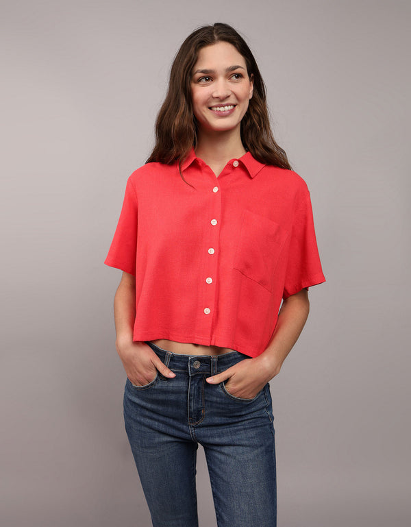 Camisa AE manga corta con bolsillo para mujer - Rosa