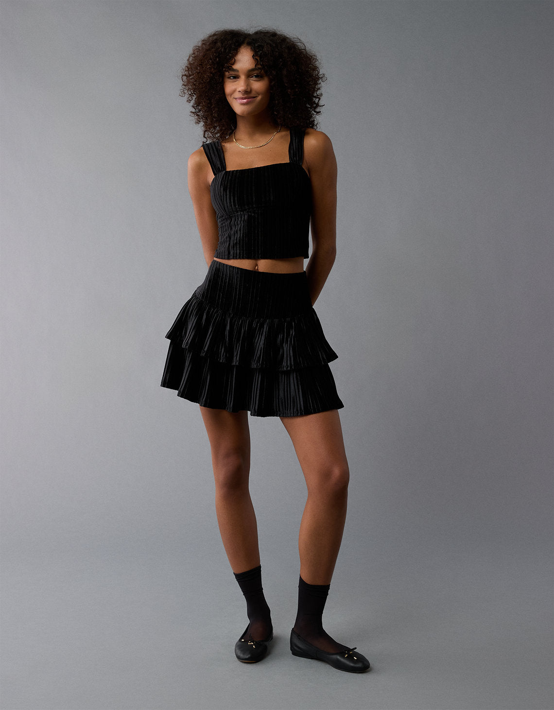 AE Top sin Mangas de Terciopelo estilo Corsé - Negro 0358_5899_001_d2