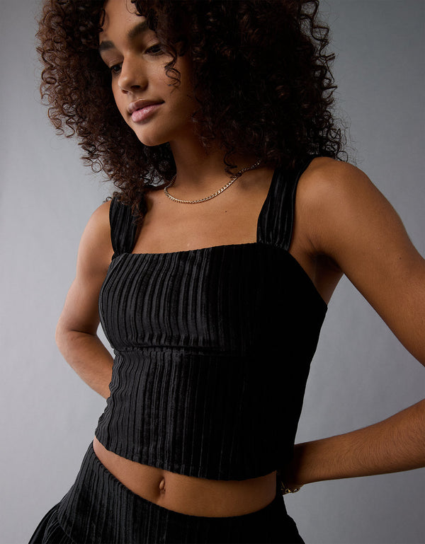AE Top sin Mangas de Terciopelo estilo Corsé - Negro