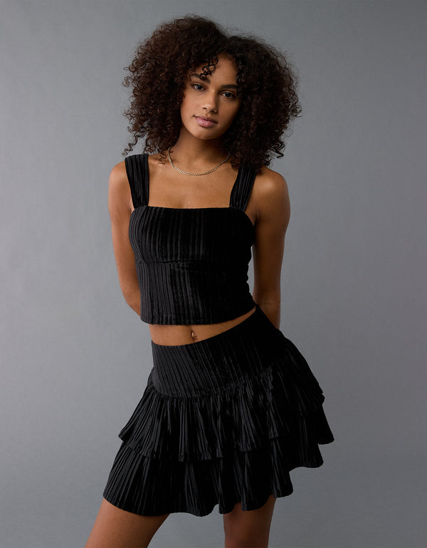 AE Top sin Mangas de Terciopelo estilo Corsé - Negro
