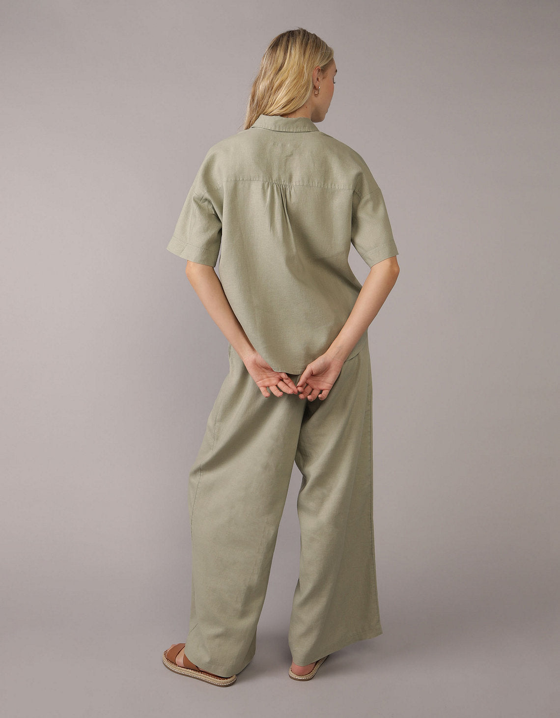 Camisa de Lino con Botones y Manga Corta para Mujer - Generico 0358_6065_341_ob
