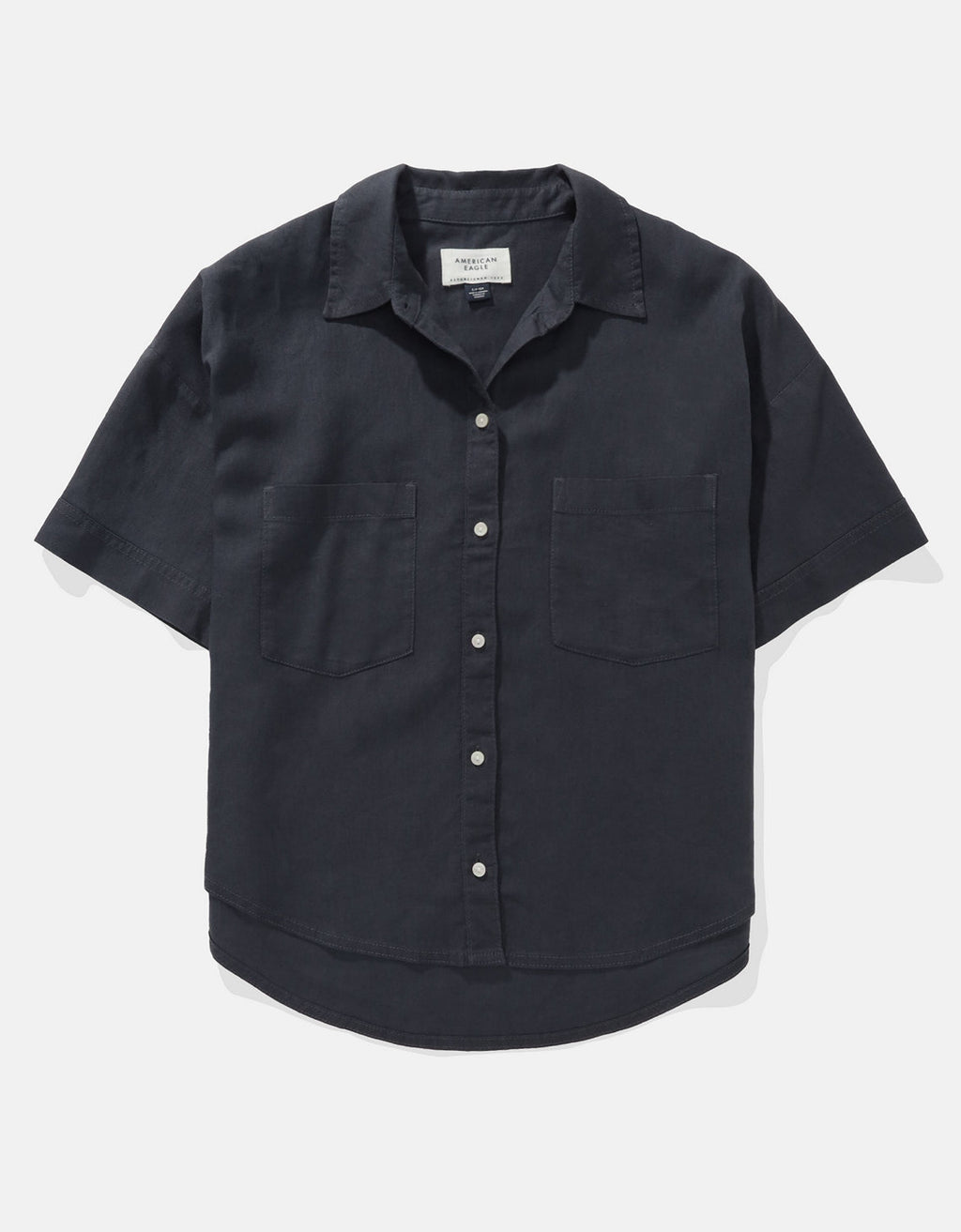 Camisa de Lino con Botones y Manga Corta para Mujer - Naval 0358_6065_410_f