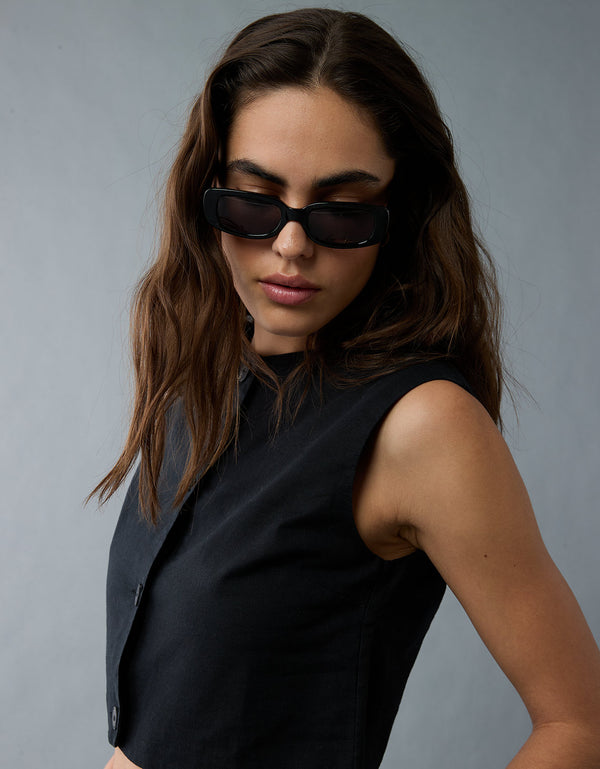Top corto abotonado Ae Boxy - Negro