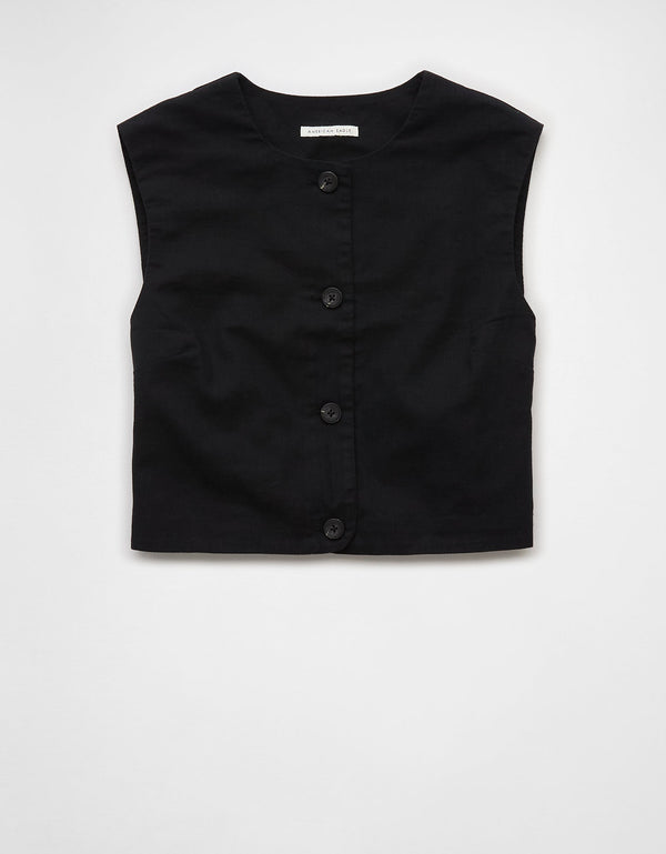 Top corto abotonado Ae Boxy - Negro
