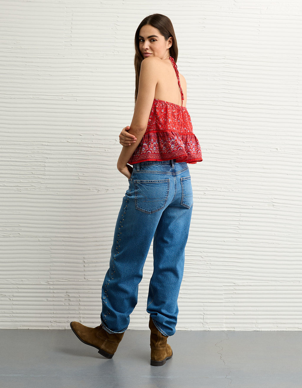 Top halter de encaje con cuello en Y - Rojo 0358_6452_600_ob