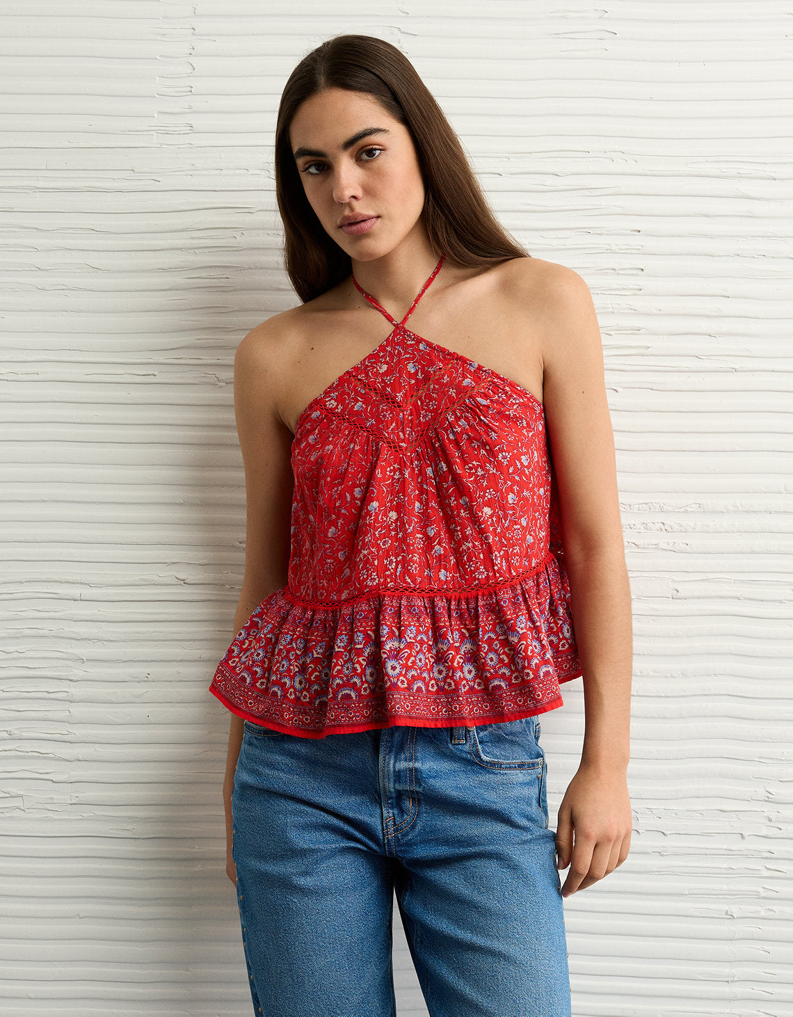 Top halter de encaje con cuello en Y - Rojo 0358_6452_600_of