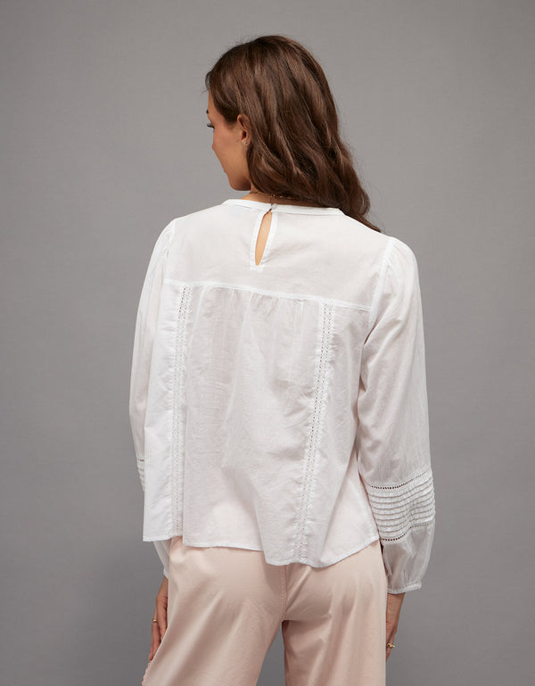 Blusa de encaje de manga larga Ae - Blanco