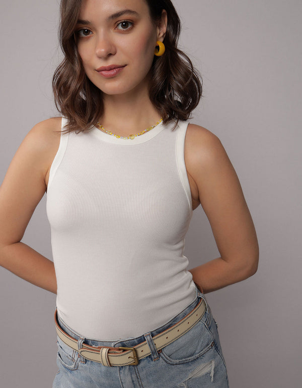 Blusa AE cuello redondo sin mangas para mujer - Blanco
