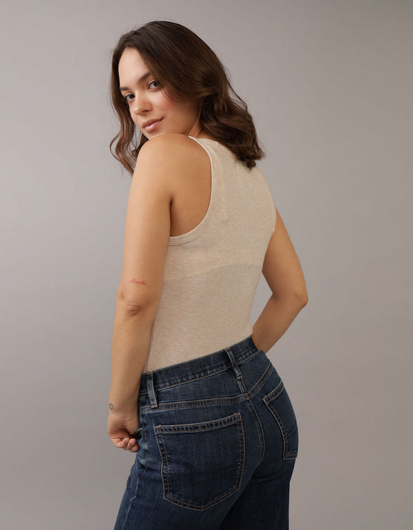 Blusa AE cuello redondo sin mangas para mujer - Beige