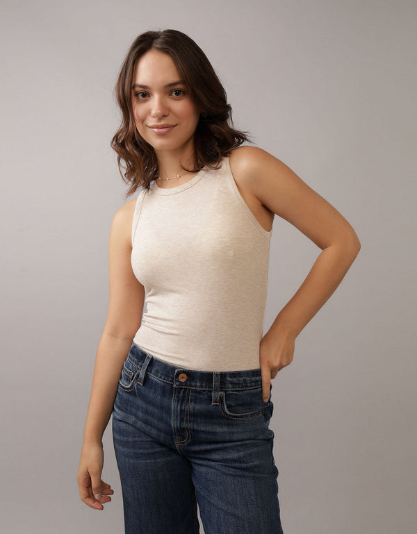 Blusa AE cuello redondo sin mangas para mujer - Beige