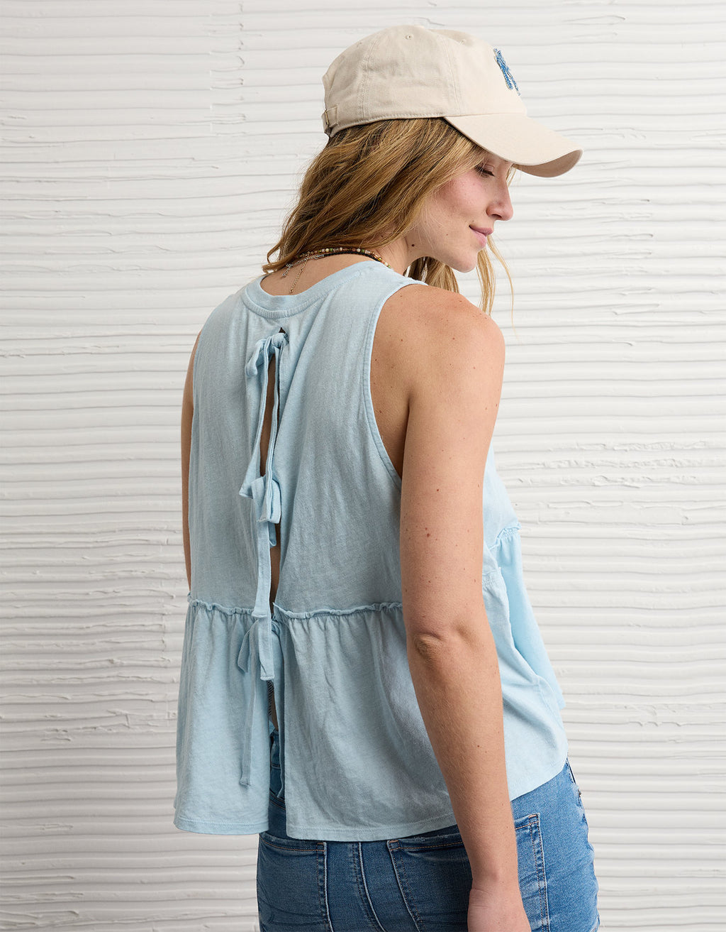 Top de tirantes estilo babydoll con lazo en la espalda Ae Sunchaser - Azul 0366_6448_409_ob