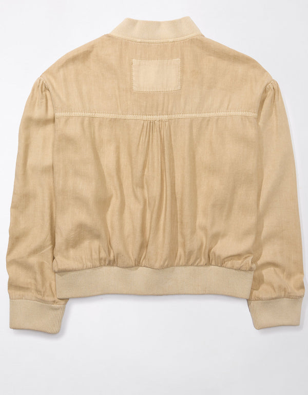 Chaqueta AE en lino tipo puffer de Mujer - Caqui