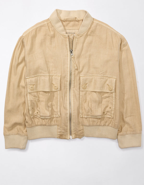 Chaqueta AE en lino tipo puffer de Mujer - Caqui