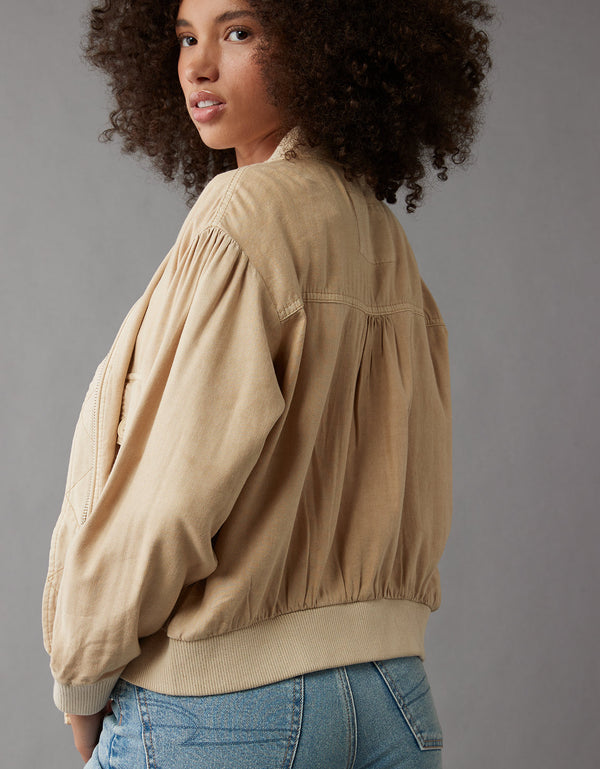 Chaqueta AE en lino tipo puffer de Mujer - Caqui