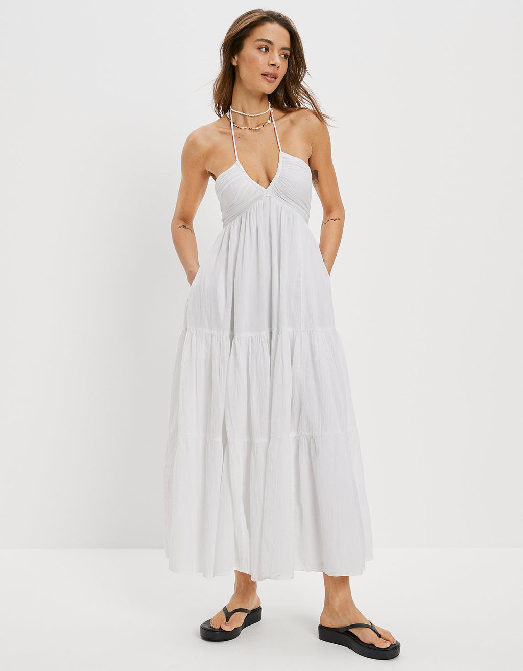 Vestido AE Maxi cuello halter - Blanco 0395_7146_100_os